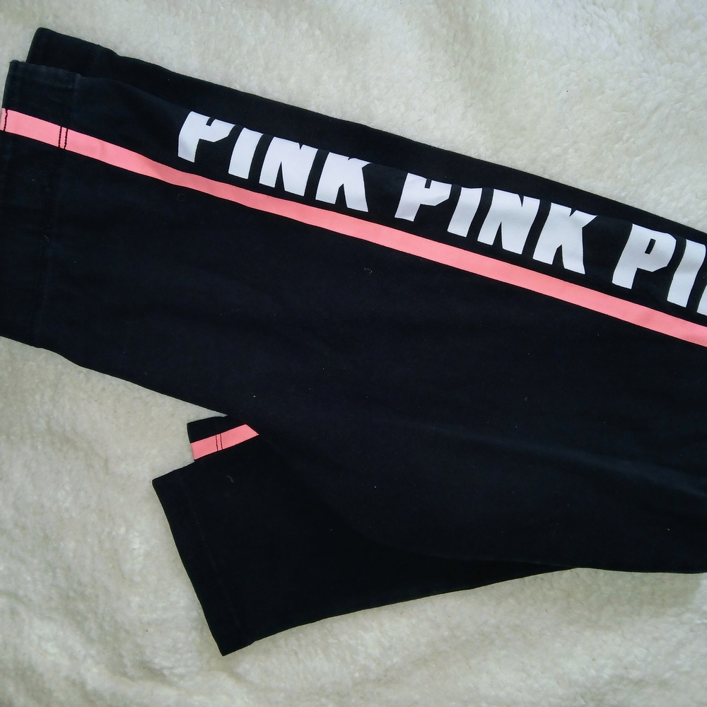 Victoria's Secret PINK Black Leggings with Pink Stripe